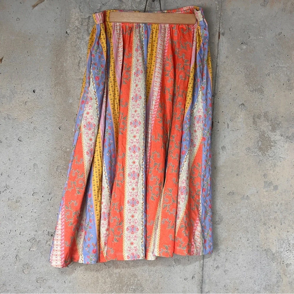 Free people coral lavender yellow floral patchwork midi skirt bralette set large - Picture 3 of 13